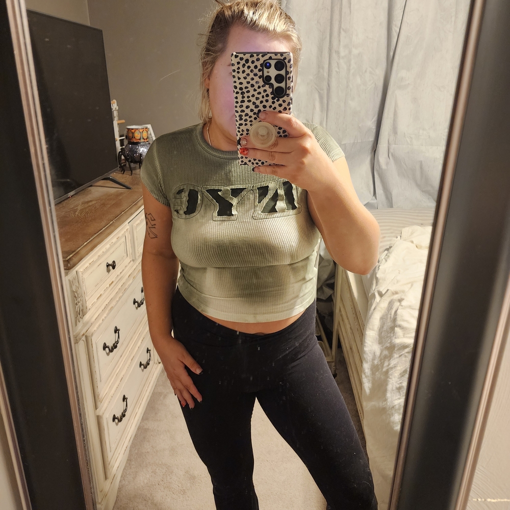 Urban Outfitters Olive Crop Top with NYC Print